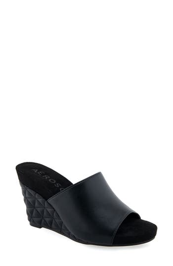 Shop Aerosoles Pierce Quilted Wedge Sandal In Black Pu