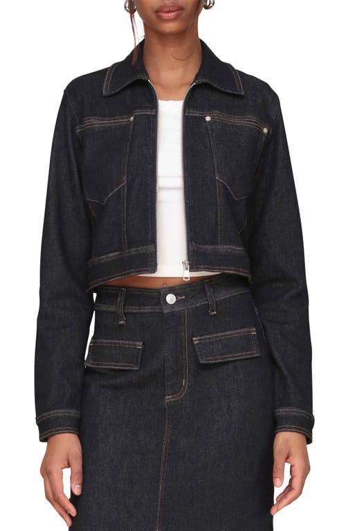 Shop Avec Les Filles Crop Denim Jacket In Rinse Wash