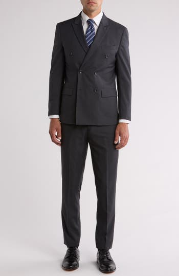 Gino Vitale Slim Fit Solid Double Breasted Suit In Charcoal