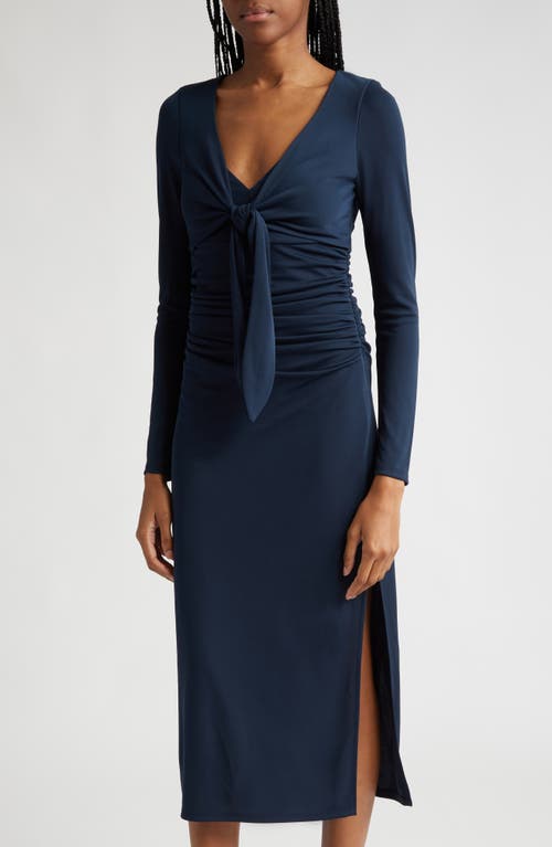 Cinq À Sept Brenna Knot-tie Gathered Crepe Midi Dress In Peacock Blue