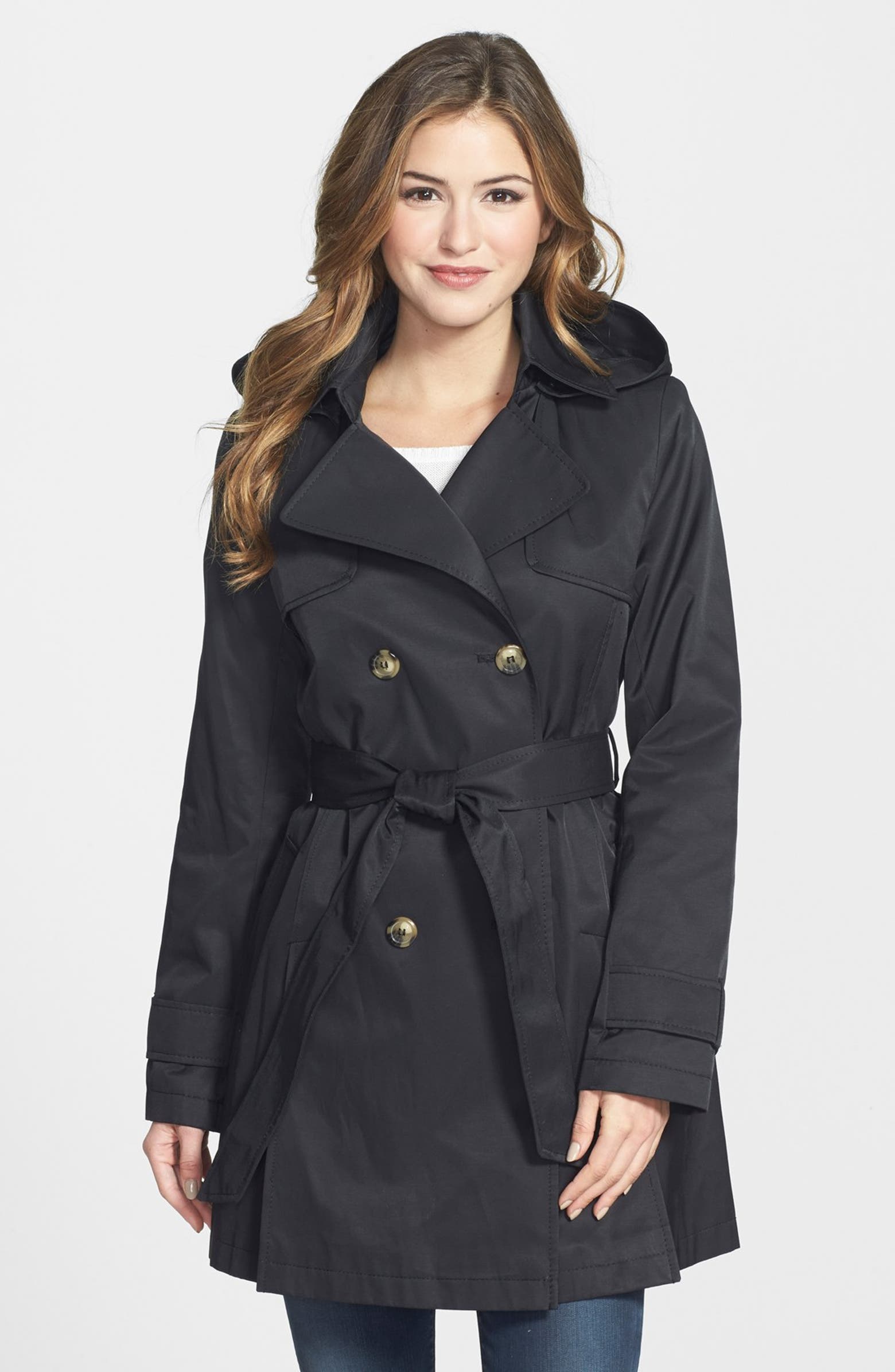 DKNY 'Abby' Double Breasted Trench Coat with Detachable Hood (Regular ...