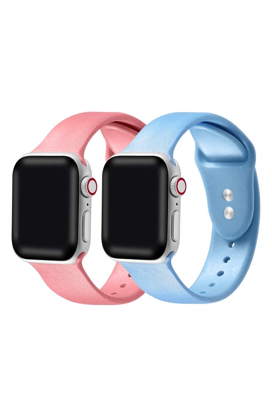 Shop The Posh Tech Assorted 2-pack Silicone Apple Watch® Watchbands In Coral/ Light Blue