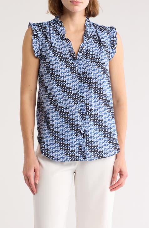 Ruffle Sleeveless Button-Up Top