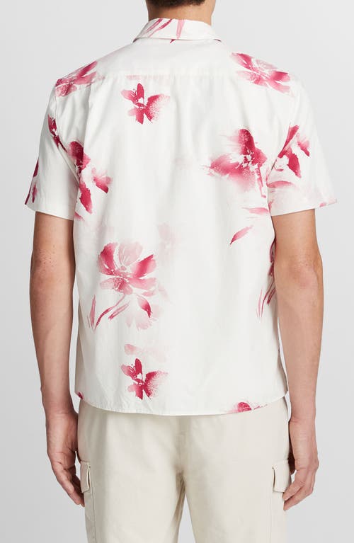 Shop Vince Faded Floral Print Short Sleeve Shirt In White/dark Pink Blaze