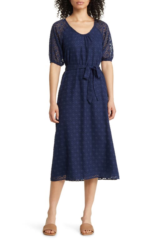 caslon(r) Embroidered Tie Waist Dress in Navy Peacoat