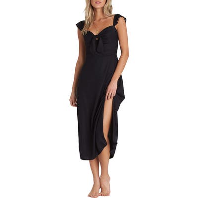Billabong Cherry Lips Ruffle Strap Maxi Dress, Black