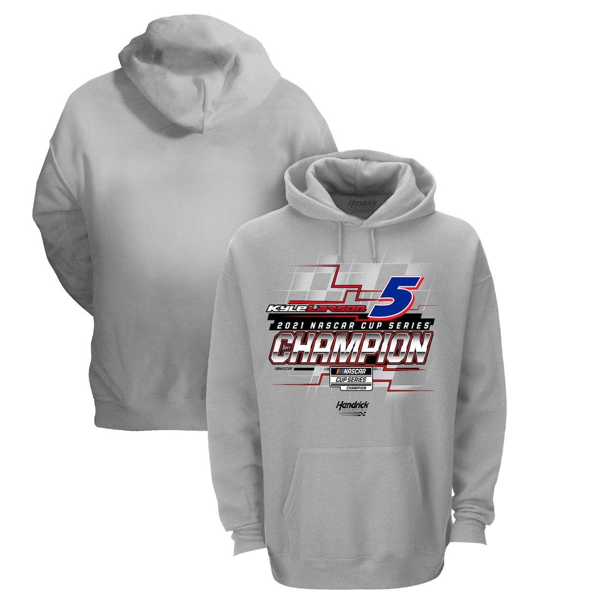 HENDRICK MOTORSPORTS TEAM COLLECTION Men's Hendrick Motorsports Team Collection Heathered Gray Kyle Larson 2021 NASCAR Cup Series Champion Final Lap Pullover Hoodie in Heather Gray at