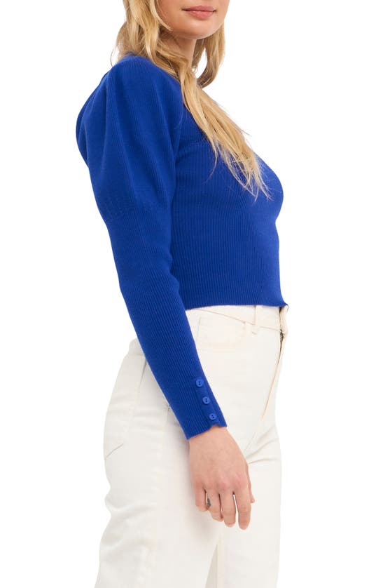 Endless Rose Juliet Sleeve Rib Sweater In Blue