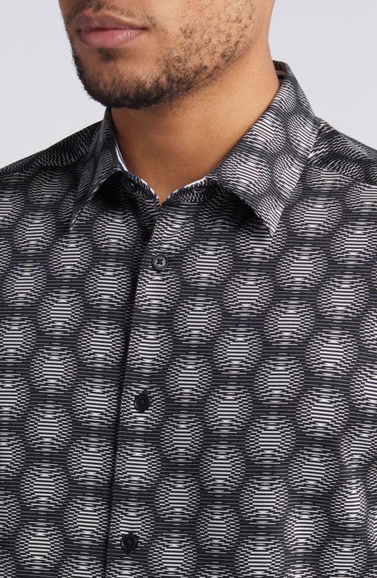 Shop Ted Baker Pearsho Slim Fit Print Short Sleeve Stretch Cotton Button-up Shirt In Black