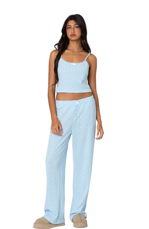 Shop Edikted Floral Cotton Waffle Knit Pants In Mix/blue