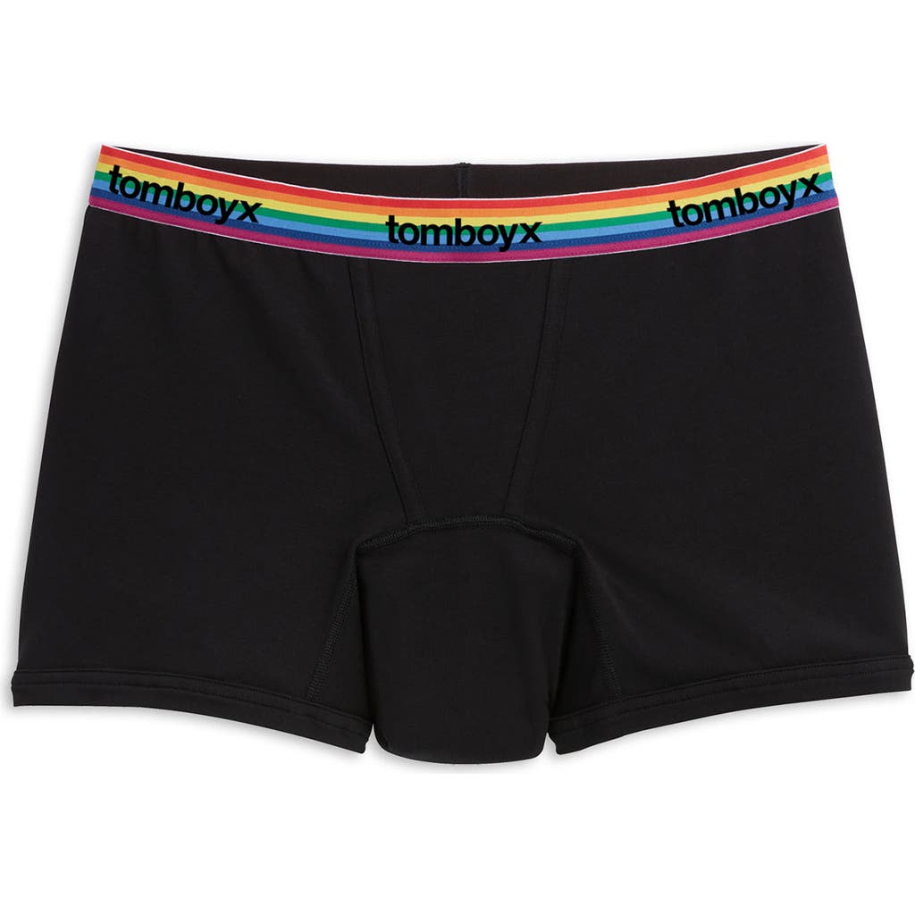 Tomboyx First Line Stretch Cotton Period 4.5-inch Trunks In Black Rainbow Logo