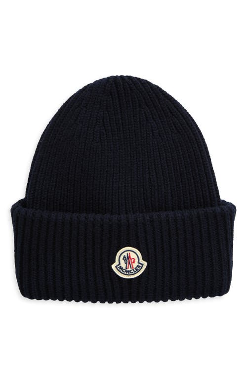 Moncler Wool Beanie In Navy Blue