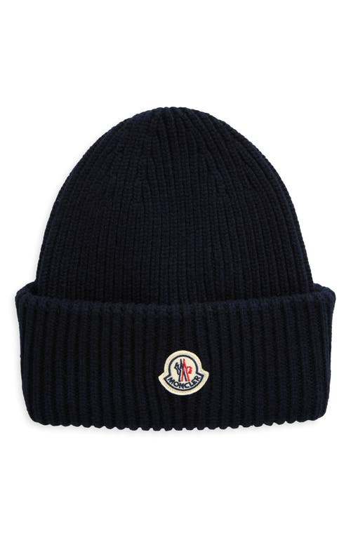 Shop Moncler Logo Cuff Virgin Wool & Cashmere Blend Beanie In Navy Blue