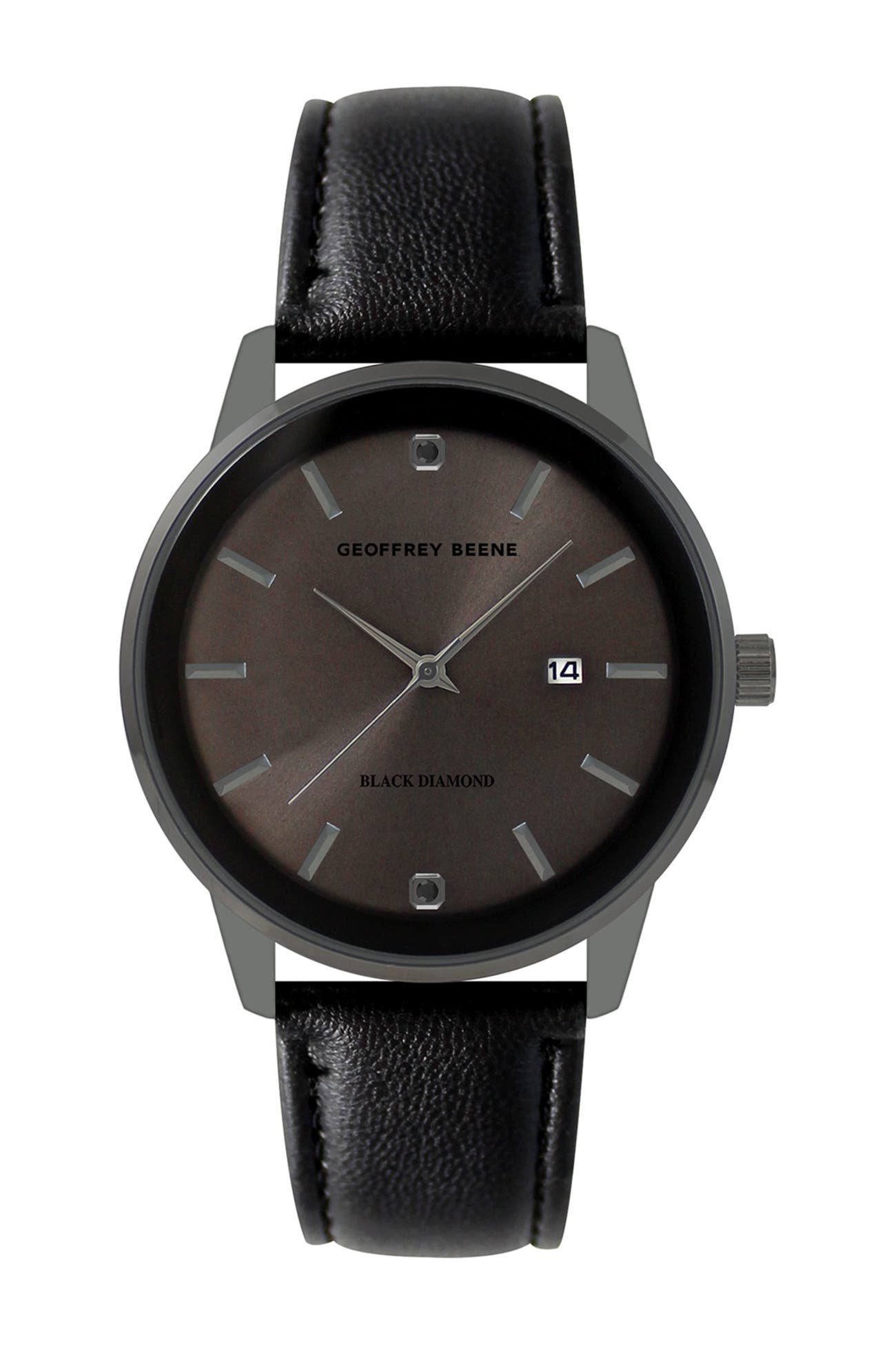 Geoffrey Beene | Men's Black Diamond Leather Strap Watch, 40mm - 0.02 ...