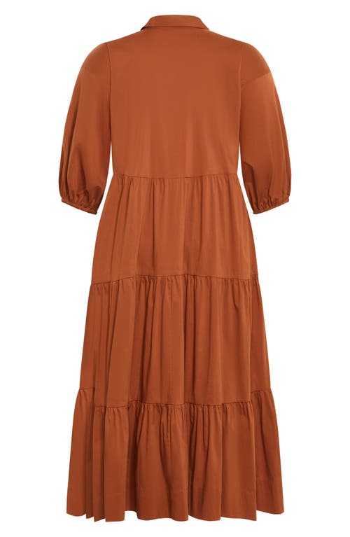 Shop City Chic Kara Tiered Shirtdress In Amber