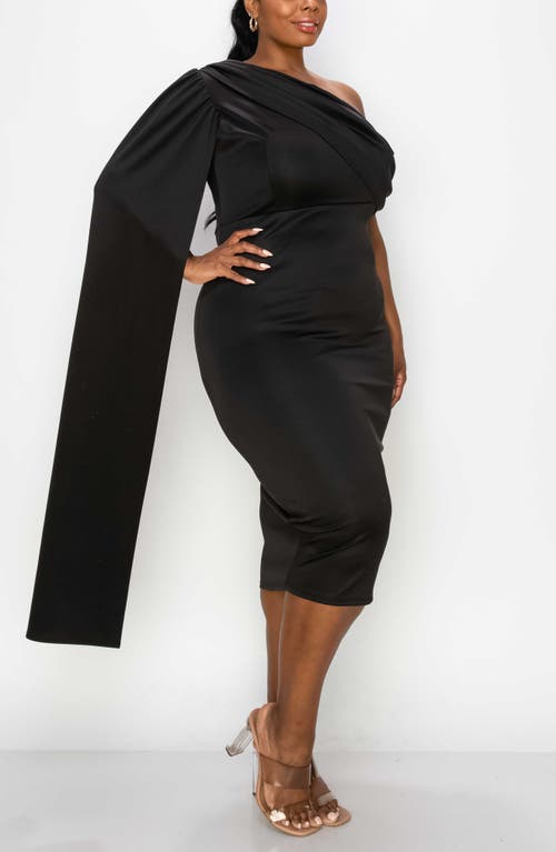 L I V D Spade One-shoulder Cape Dress In Black