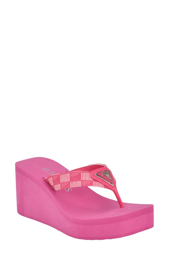 Shop Guess Demmey Platform Wedge Flip Flop In Dark Pink