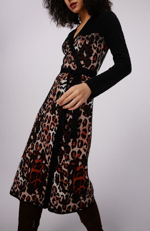 Shop Dvf Savannah Leopard Print Jacquard Long Sleeve Wrap Sweater Dress In Jungle Cat Sm/black