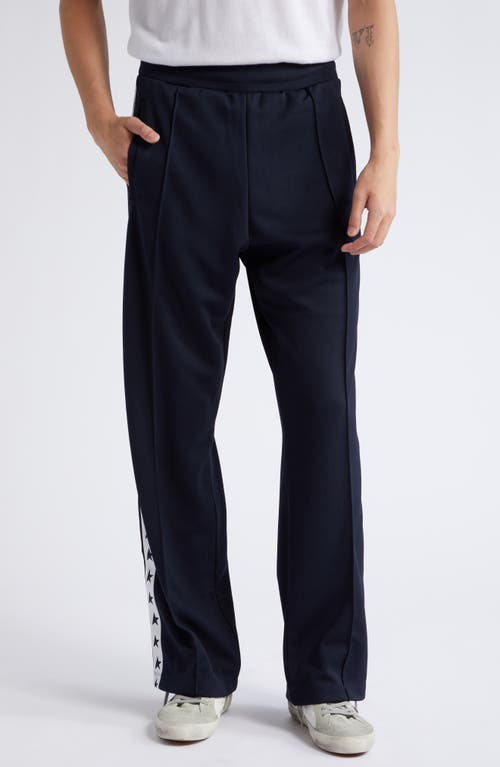 Golden Goose Isaac Star Logo Tape Wide Leg Track Trousers In Dark Blue/white