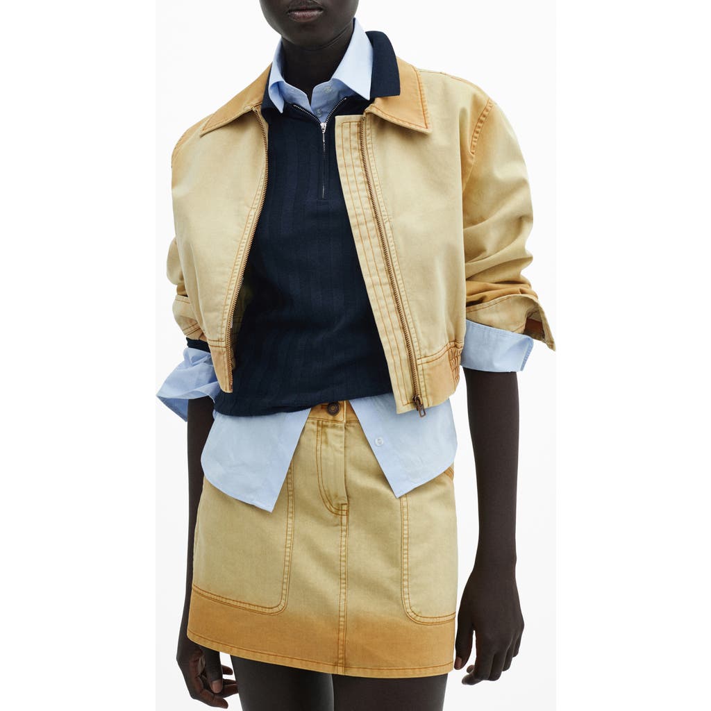 Mango Worker Crop Cotton Twill Bomber Jacket In Medium Brown