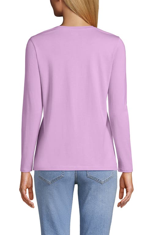 Shop Lands' End Relaxed Supima Cotton Long Sleeve V-neck T-shirt In Pink Amethyst