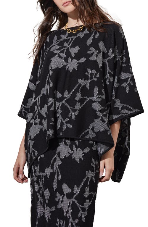 Ming Wang Floral Jacquard Top In Black/white