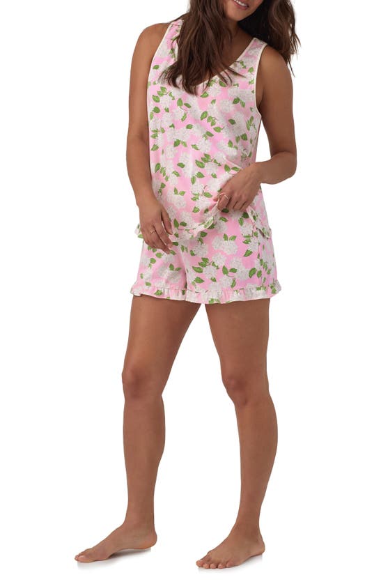 Shop Bedhead Pajamas Print Stretch Organic Cotton Jersey Tank Short Pajamas In Pink Summer Hydrangea