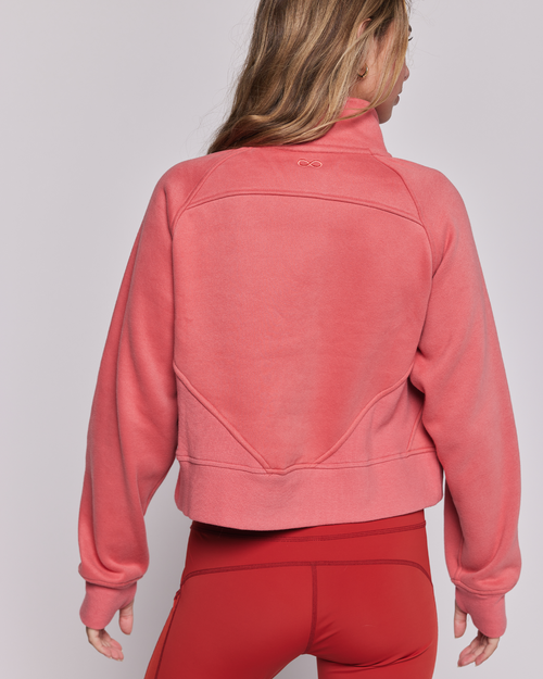 Shop Rebody Active Effortless Fleece Crop Half Zip Sweatshirt In Goji Berry