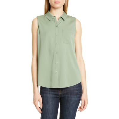 Nordstrom Signature Sleeveless Stretch Silk Shirt, Green