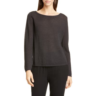 Eileen Fisher Bateau Neck Organic Linen & Cotton Sweater, Grey