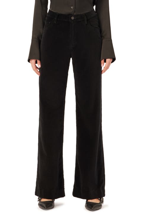 QWANG 2023 New Brown Women's Fashion High Waist Elasticated Waist  Mullet-Hem Velvet Material Flared Pants Long Pants 