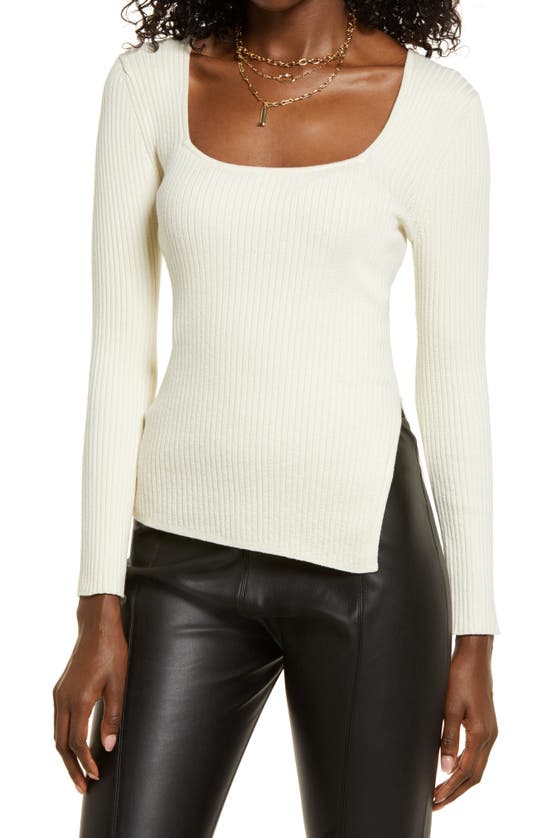 Open Edit Rib Scoop Neck Sweater In Ivory Bone