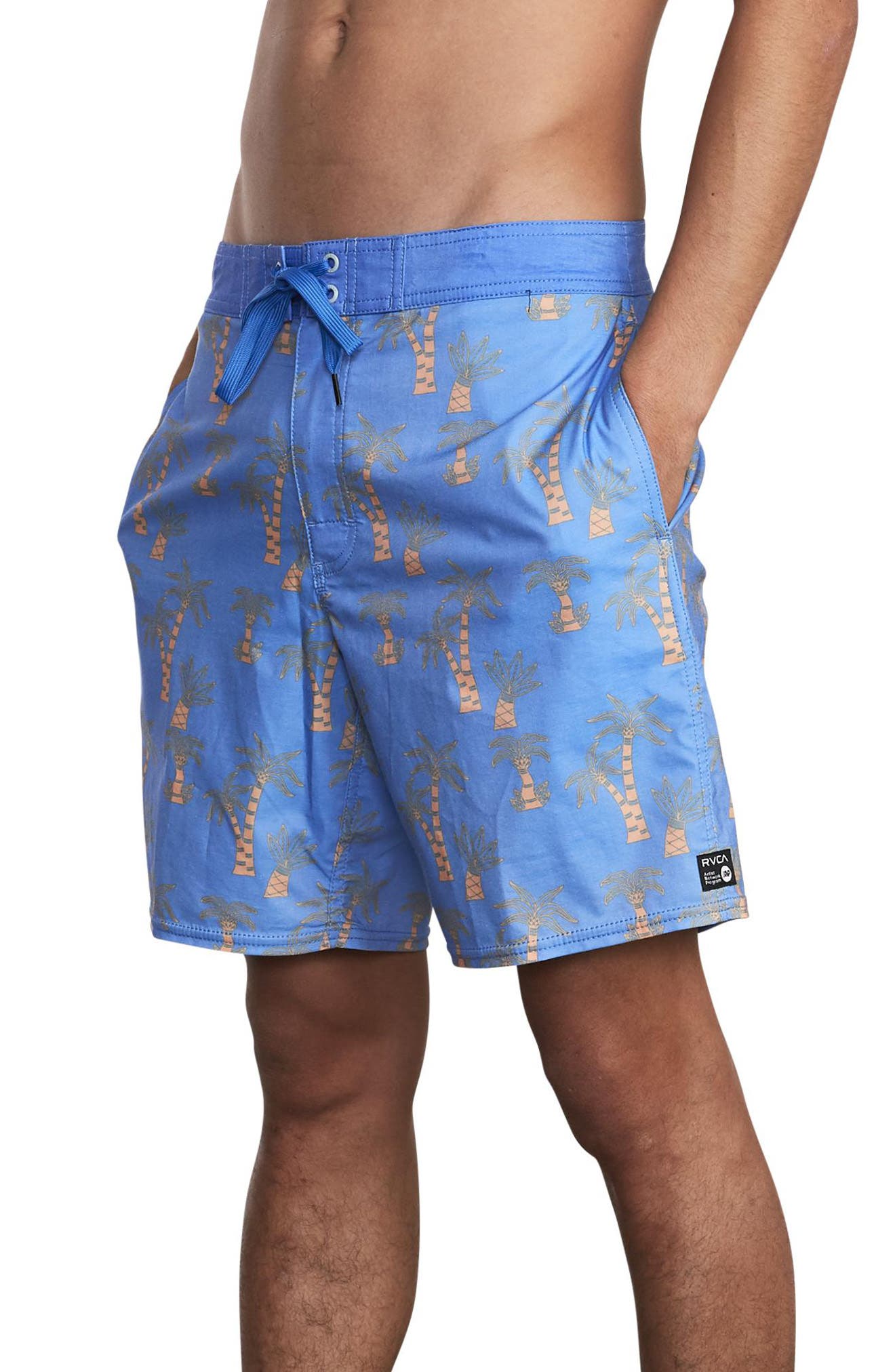 Rvca Palm Print Board Shorts, Blue