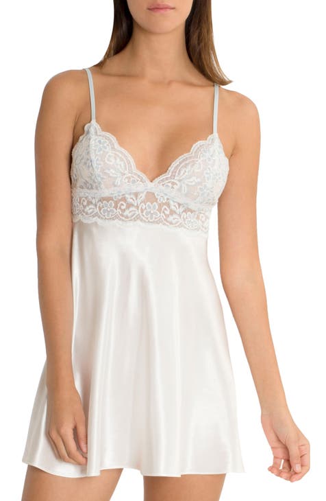 Deep V Neck Open Back Lace Satin Tulle Strap Nightgown Sleepwear