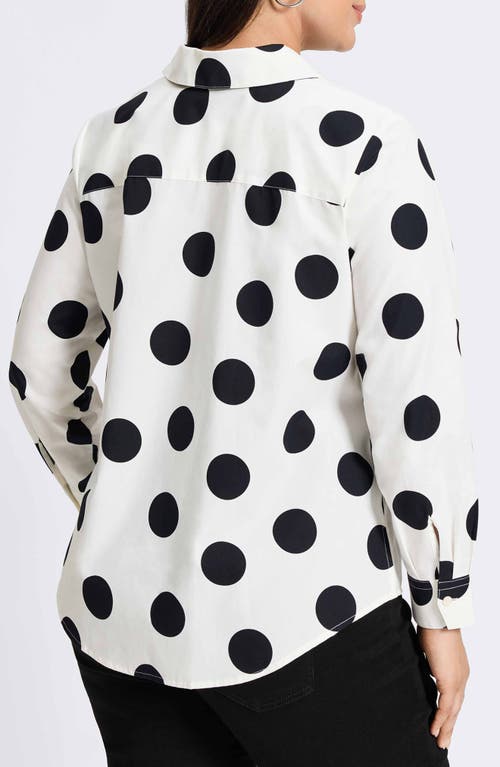 Shop Foxcroft Mary Dot Print Cotton Poplin Button-up Shirt In White/black