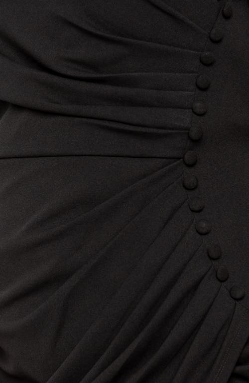 Buxom Couture Asymmetric Button Detail Faux Wrap Midi Dress In Black