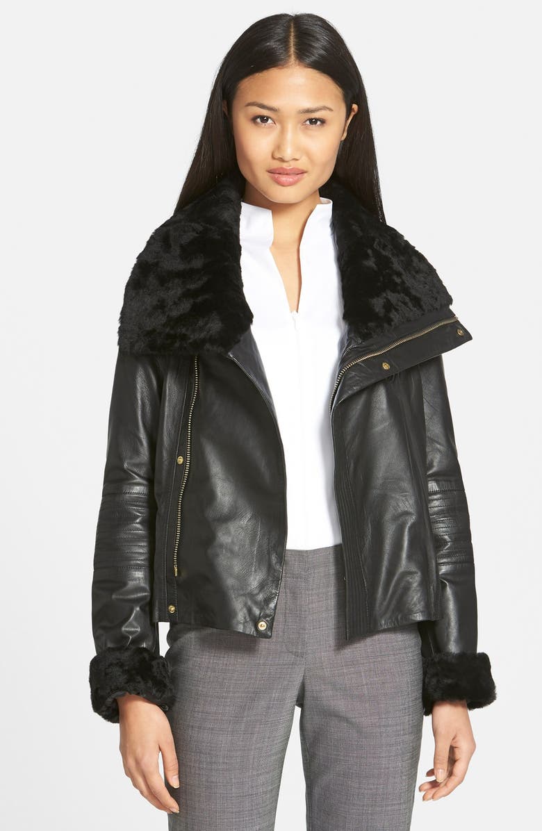 Badgley Mischka 'Samara' Leather Jacket with Genuine Shearling (Online ...