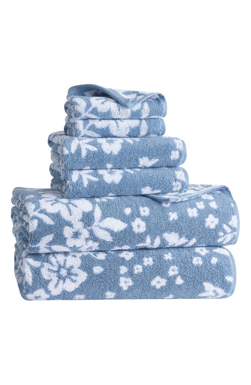 Lucky Brand Folk Floral 6-piece Assorted Towels In Dusty Blue