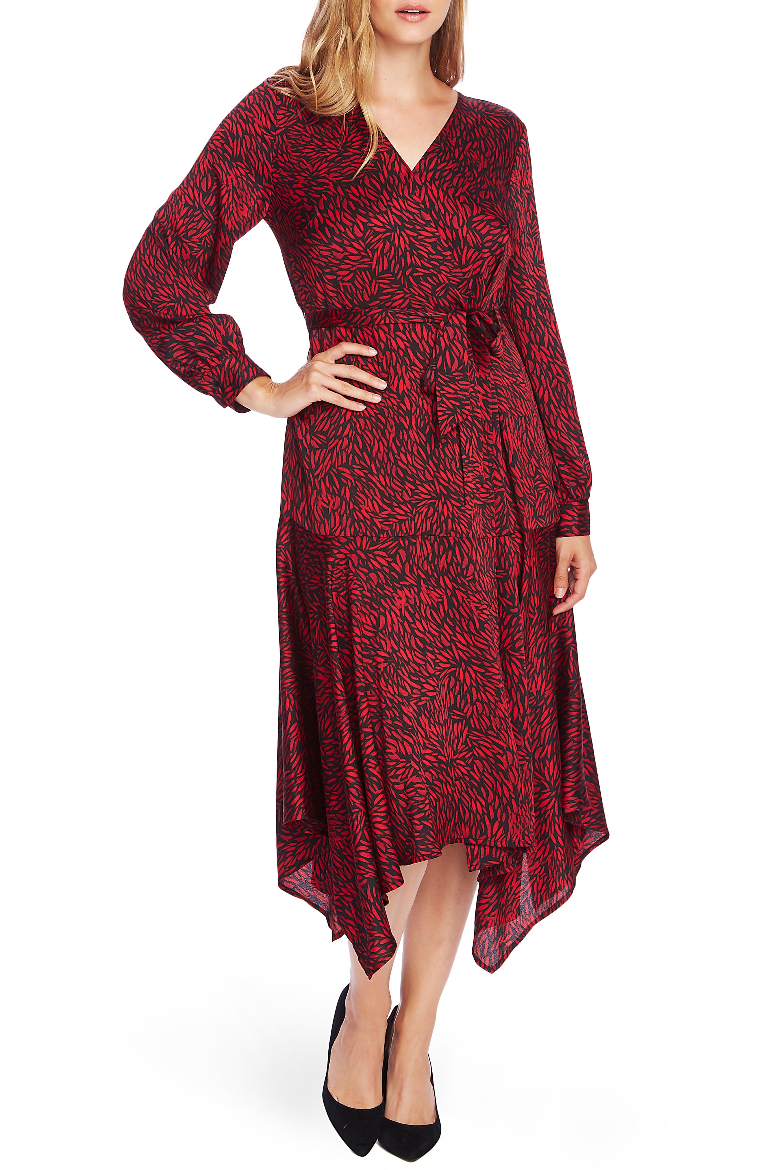 Vince Camuto Dresses Drifting Petals Long Sleeve Faux Wrap Dress