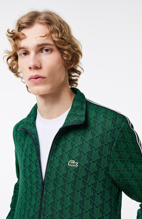 Shop Lacoste Logo Monogram Stripe Track Jacket In Navy Blue/sorrel