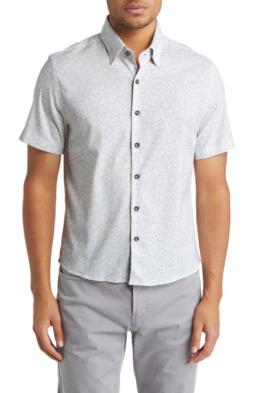 Heart Print Short Sleeve Button-Up Shirt in Grey