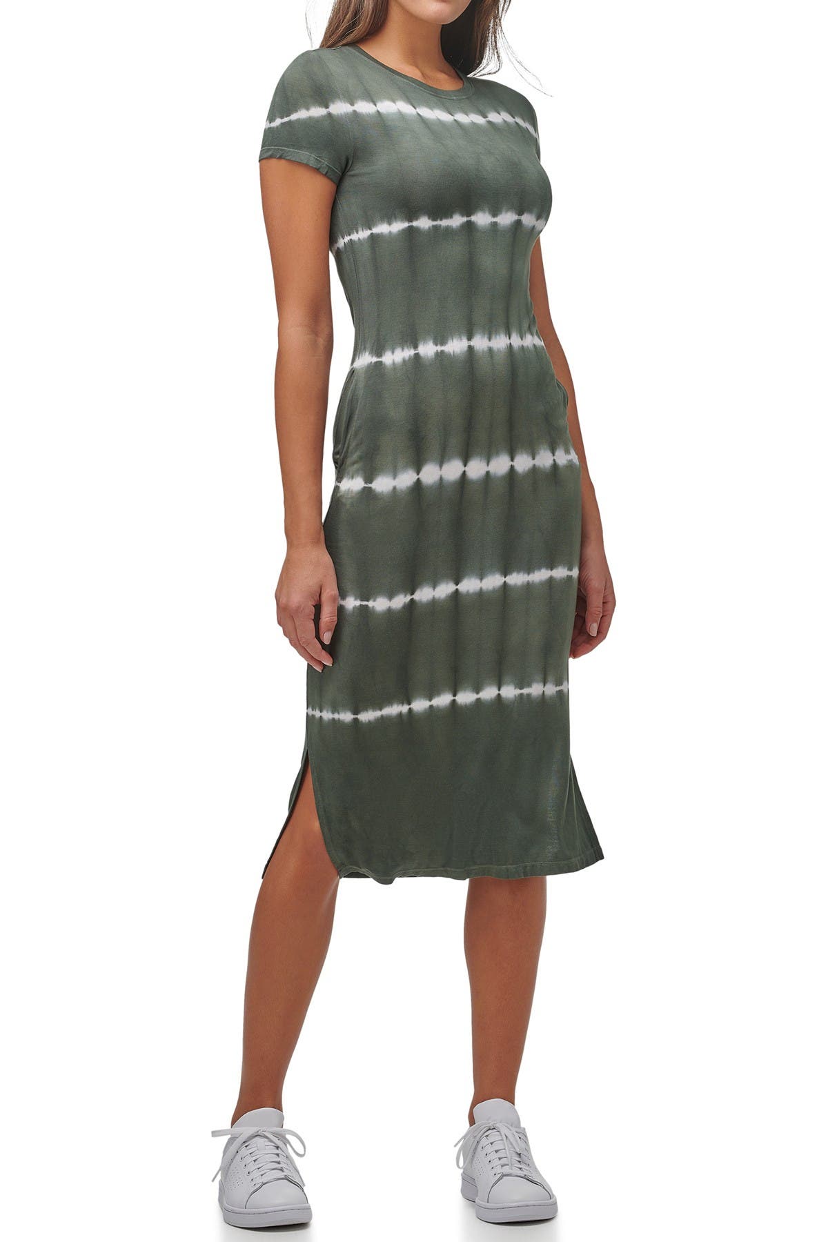 Marc New York Tie Dye Midi Short Sleeve T-shirt Dress In Moss