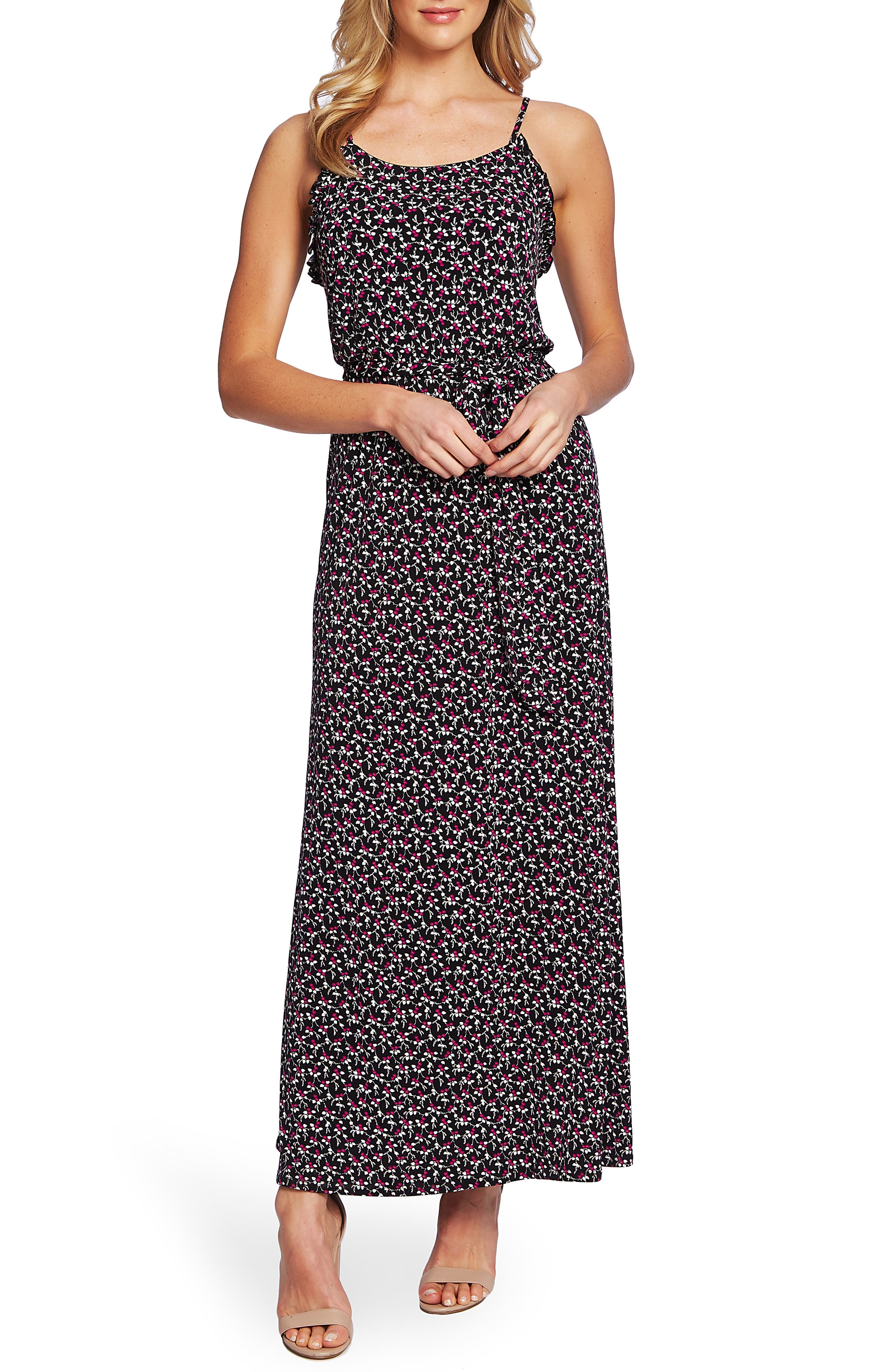 Cece Marrakesh Lace Ditsy Sleeveless Maxi Dress, Black