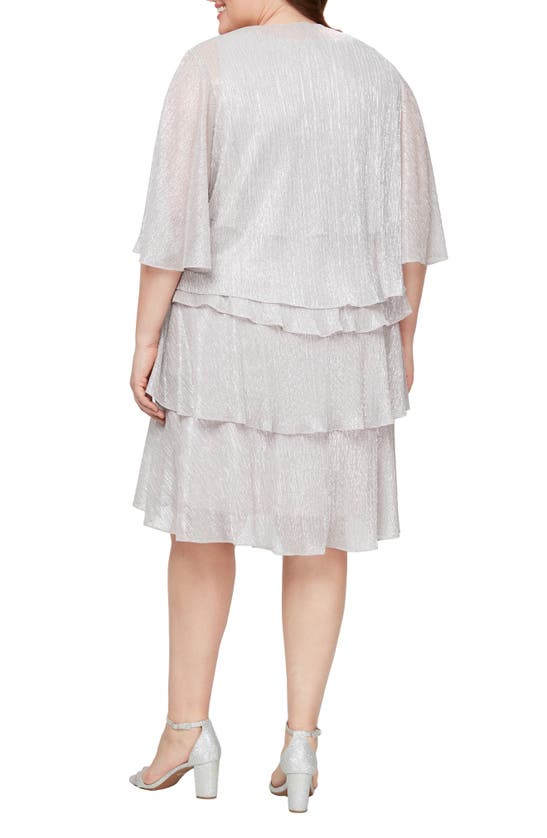 Sl Fashions Tiered Ruffle Dress With Jacket In Pearl