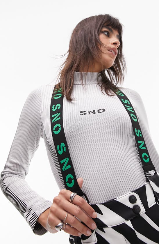 Topshop Sno Flared Ski Pants With Suspenders In Zebra Print-white