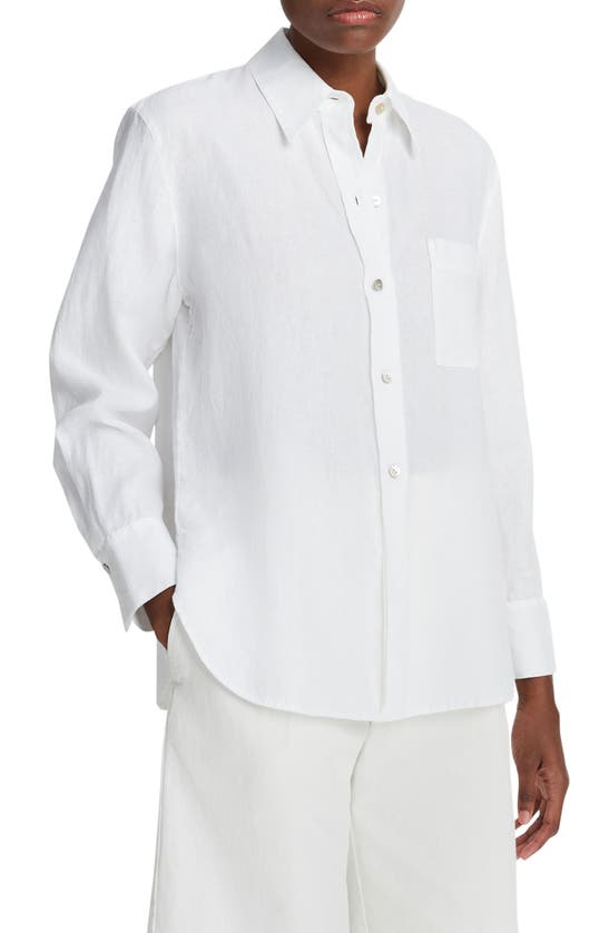 Shop Vince Easy Linen Button-up Shirt In Optic White
