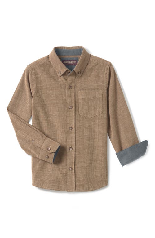 Shop Johnston & Murphy Kids' Textured Corduroy Button-down Shirt In Brown