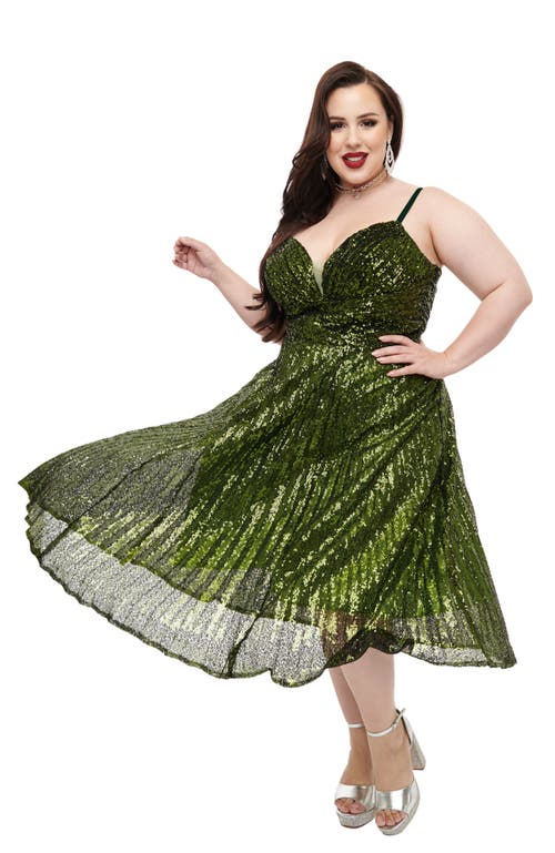 UNIQUE VINTAGE UNIQUE VINTAGE PLUS SIZE SPAGHETTI STRAP PLEATED SEQUIN SWING DRESS