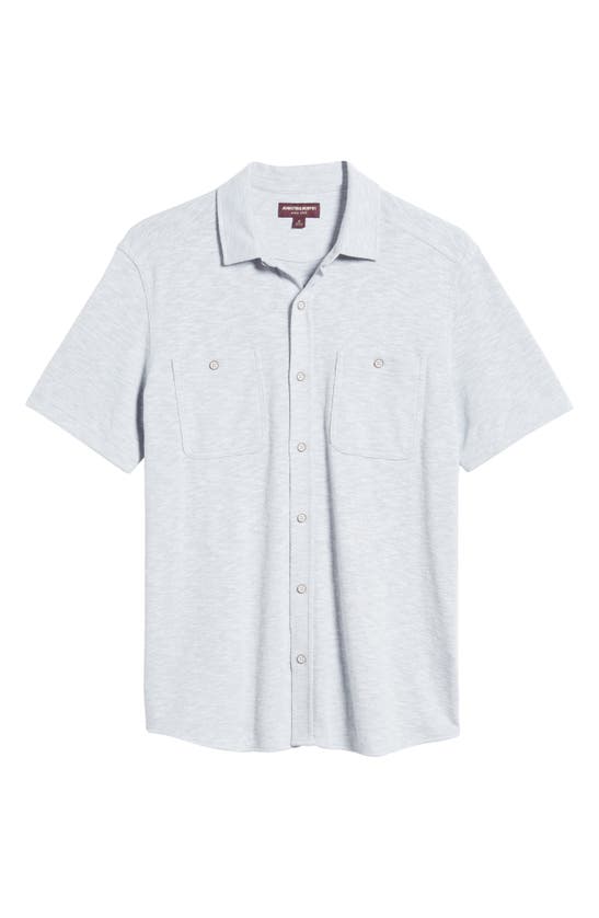 Shop Johnston & Murphy Short Sleeve Slub Knit Button-up Shirt In Gray