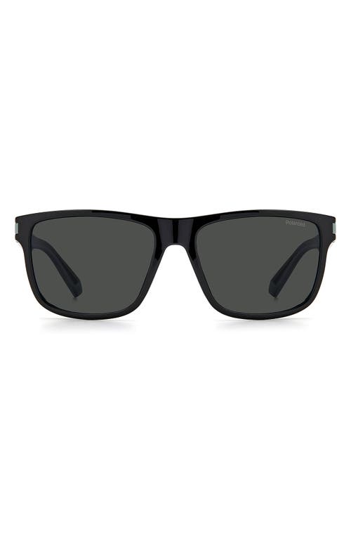 57mm Polarized Rectangular Sunglasses in Black Grey /Gray Pz